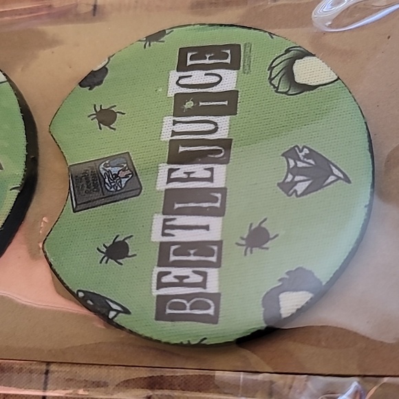 Beetlejuice Handmade Reuseable Neoprene Set of 2 Cup Holder Car Coasters - Picture 3 of 4